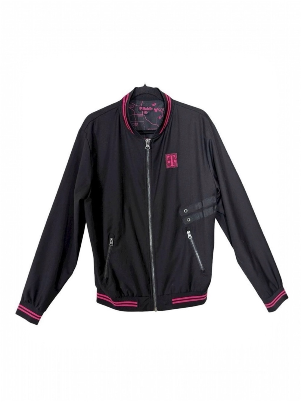 T-Mobile Mens Lightweight Black Pink Map Lining Employee Bomber Jacket Medium